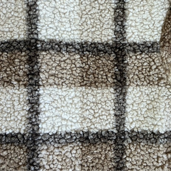 SHEIN CURVE LUNE Plus Plaid Pattern Drop Shoulder Teddy Coat Tan Cream Sz 2X - Picture 11 of 16